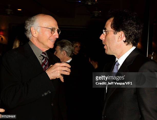 Actors Larry David and Jerry Seinfeld attend the 2010 Vanity Fair Oscar Party hosted by Graydon Carter at the Sunset Tower Hotel on March 7, 2010 in...