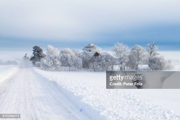 solitary house in winter - winter denmark stock pictures, royalty-free photos & images
