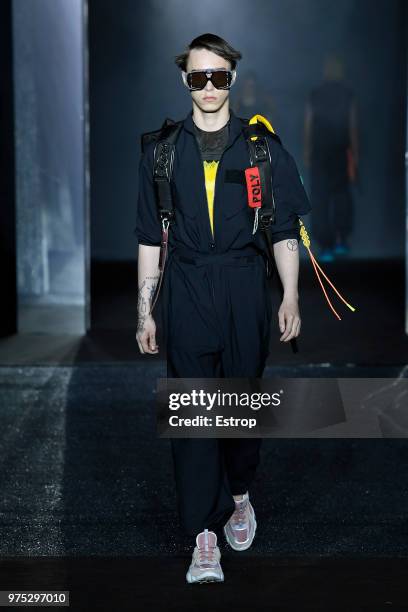 Model Sasha Trautvein walks the runway at the MCM show during the 94th Pitti Immagine Uomo on June 13, 2018 in Florence, Italy.