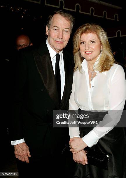 Personality Charlie Rose and journalist Arianna Huffington attend the 2010 Vanity Fair Oscar Party hosted by Graydon Carter at the Sunset Tower Hotel...