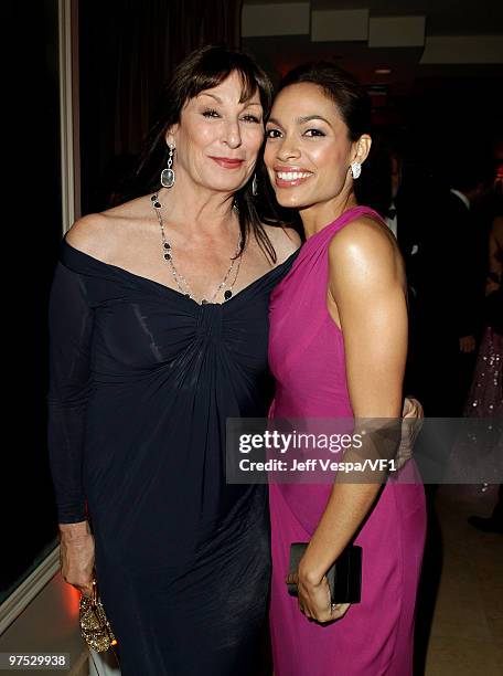 Actresses Anjelica Huston and Rosario Dawson attend the 2010 Vanity Fair Oscar Party hosted by Graydon Carter at the Sunset Tower Hotel on March 7,...