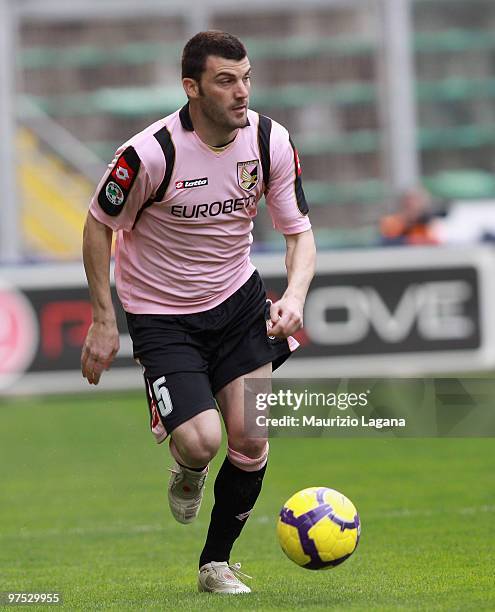 Cesare Bovo of US Citta' di Palermo is shown in action during the Serie A match between US Citta di Palermo and AS Livorno Calcio at Stadio Renzo...