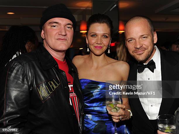 Director Quentin Tarantino and actors Maggie Gyllenhaal and Peter Sarsgaard attend the 2010 Vanity Fair Oscar Party hosted by Graydon Carter at the...