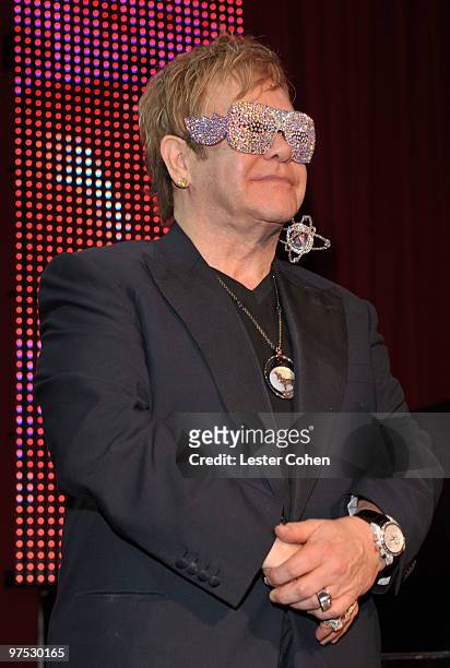 Musician Sir Elton John attends the 18th Annual Elton John AIDS Foundation Oscar party held at Pacific Design Center on March 7, 2010 in West...
