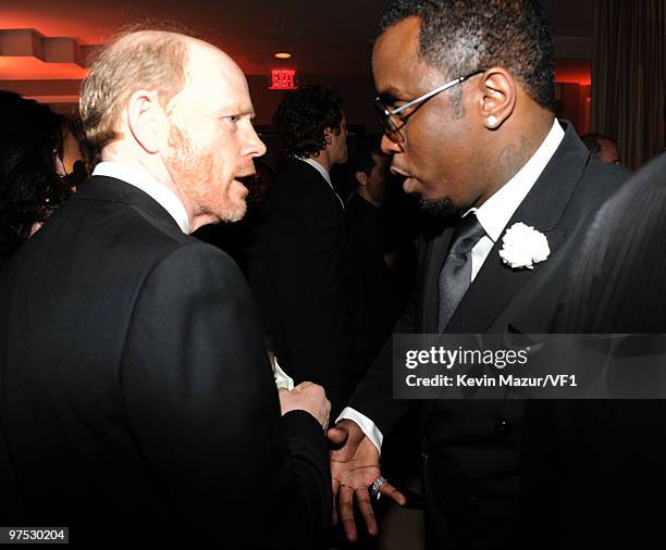 Ron Howard and Sean "Diddy' Combs attends the 2010 Vanity Fair Oscar Party hosted by Graydon Carter at the Sunset Tower Hotel on March 7, 2010 in...