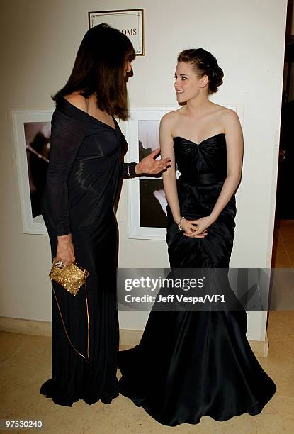 Actresses Anjelica Huston and Kristen Stewart attend the 2010 Vanity Fair Oscar Party hosted by Graydon Carter at the Sunset Tower Hotel on March 7,...