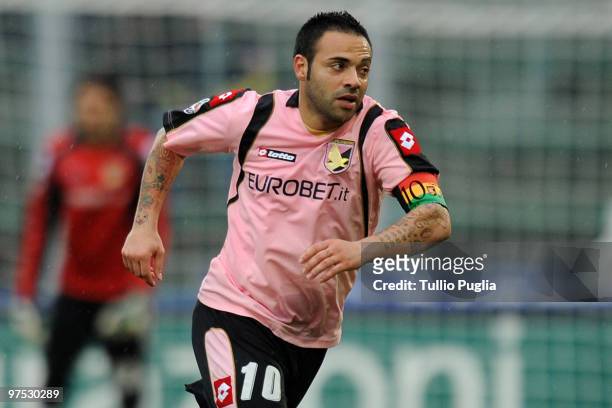 Fabrizio Miccoli of Palermo in action during the Serie A match between US Citta di Palermo and AS Livorno Calcio at Stadio Renzo Barbera on March 7,...