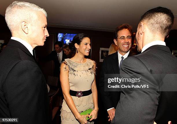 Journalist Anderson Cooper, Jessica Seinfeld, and Actor Jerry Seinfeld attend the 2010 Vanity Fair Oscar Party hosted by Graydon Carter at the Sunset...