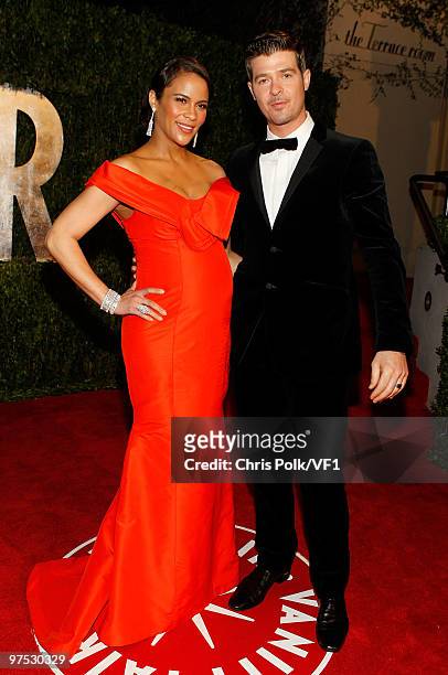 Actress Paula Patton and singer Robin Thicke attend the 2010 Vanity Fair Oscar Party hosted by Graydon Carter at the Sunset Tower Hotel on March 7,...