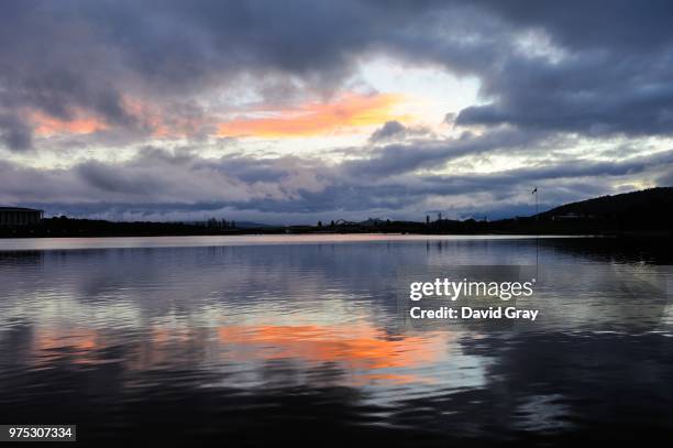 sunset - lake burley griffin - lake burley griffin stock pictures, royalty-free photos & images