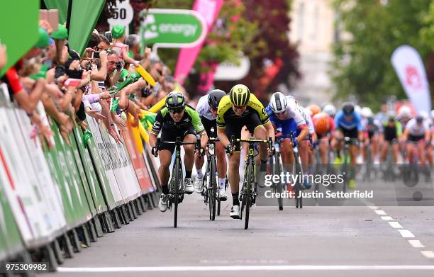 Sprint / Arrival / Sarah Roy of Australia and Team Mitchelton-Scott / Giorgia Bronzini of Italy and Team Cylance Pro Cycling / Marianne Vos of The...