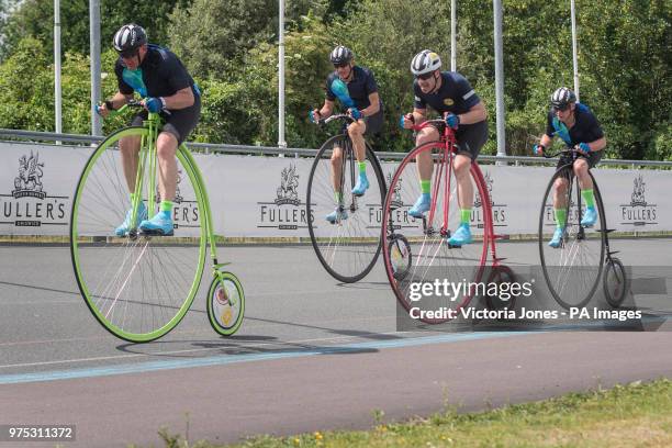 Cyclist Mark Beaumont on his way to break the R White's Penny Farthing One Hour World Record at the World Cycling Revival Festival at Herne Hill...