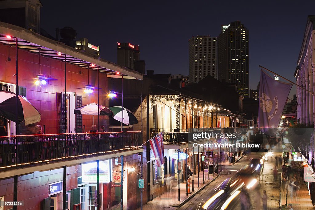 French Quarter, Bourbon Street and city skyline