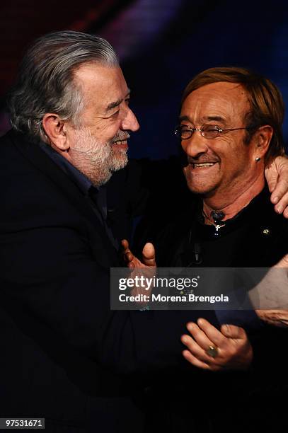 Lucio Dalla and Pupi Avati during the Italian tv show "Che tempo che fa" on November 08, 2008 in Milan, Italy.