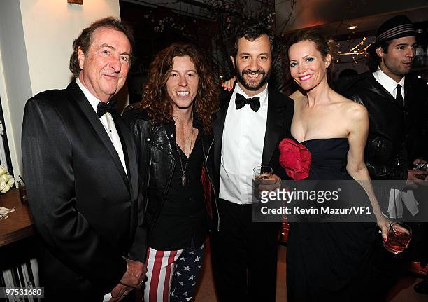 Actor Eric Idle, Olympic Gold Medalist Shaun White, director Judd Apatow and actress Leslie Mann attend the 2010 Vanity Fair Oscar Party hosted by...
