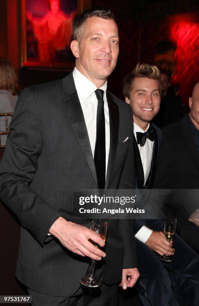 Abbey founder/CEO David Cooley and singer Lance Bass attend SBE's/The Abbey's 'The Envelope Please' Oscar viewing party benefiting APLA at The Abbey...