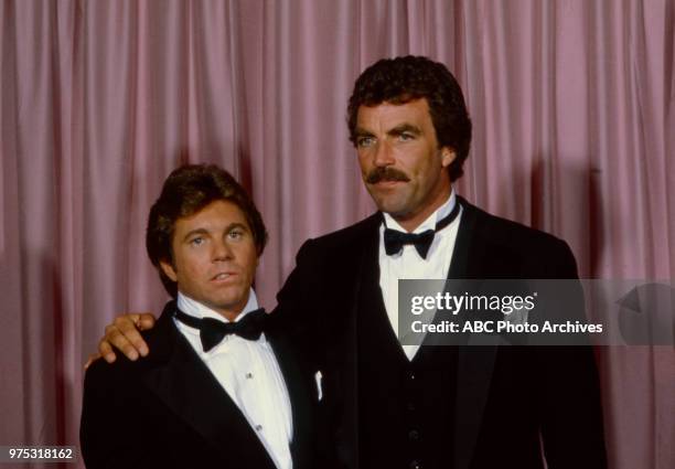 Larry Manetti, Tom Selleck appearing at the 34th Primetime Emmy Awards, Pasadena Civic Auditorium, Pasadena, CA, September 19, 1982.