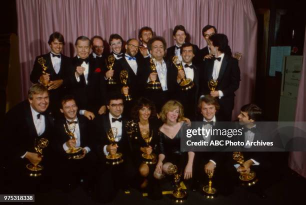 Milton Berle, John Candy, Joe Flaherty, Eugene Levy, Andrea Martin, Catherine O'Hara, Dave Thomas, SCTV crew and cast appearing at the 34th Primetime...