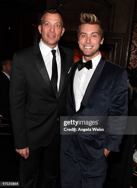 Abbey founder/CEO David Cooley and singer Lance Bass attend SBE's/The Abbey's 'The Envelope Please' Oscar viewing party benefiting APLA at The Abbey...