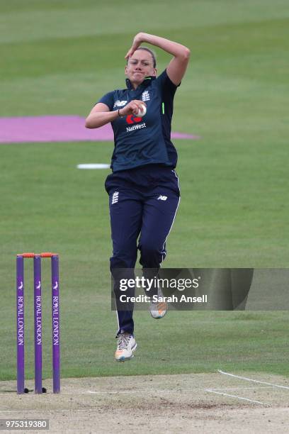 Laura Marsh of England Women bowls during the 3rd ODI of the ICC Women's Championship between England Women and South Africa Women at The Spitfire...