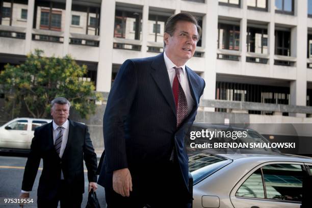 Paul Manafort arrives for a hearing at US District Court on June 15, 2018 in Washington, DC. Manafort faces charges including conspiracy to launder...