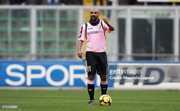 Fabio Livarani of US Citta' di Palermo is shoan in action during the Serie A match between US Citta di Palermo and AS Livorno Calcio at Stadio Renzo...