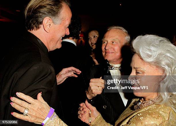 Actor Peter Fonda, astronaut Buzz Aldrin, and Lois Driggs Cannon attend the 2010 Vanity Fair Oscar Party hosted by Graydon Carter at the Sunset Tower...