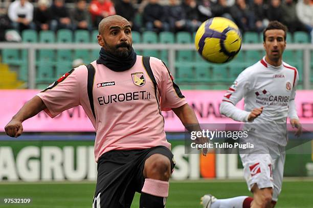 Fabio Liverani of Palermo in action during the Serie A match between US Citta di Palermo and AS Livorno Calcio at Stadio Renzo Barbera on March 7,...