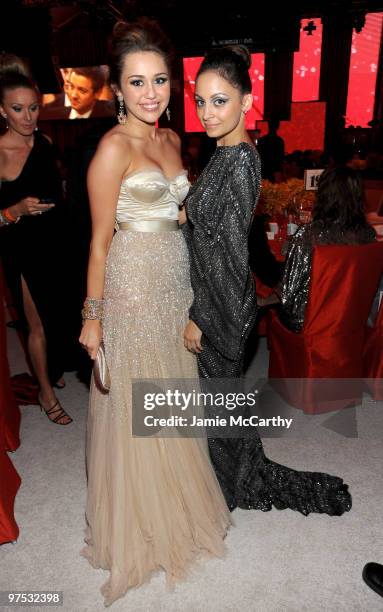 Singer Miley Cyrus and Nicole Richie attend the 18th Annual Elton John AIDS Foundation Oscar party held at Pacific Design Center on March 7, 2010 in...