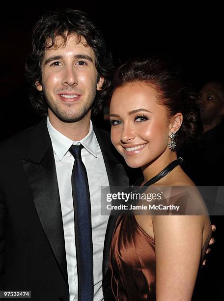 Musician Josh Groban and actress Hayden Panettiere attend the 18th Annual Elton John AIDS Foundation Oscar party held at Pacific Design Center on...