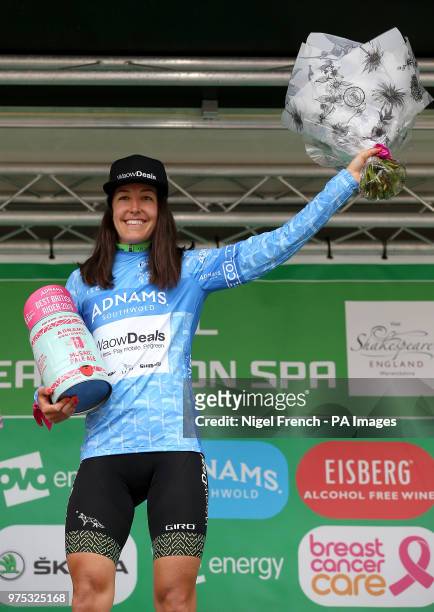 Best British Rider winner Danielle Rowe on the podium during stage three of the OVO Energy Women's Tour from Atherstone to Royal Leamington Spa.