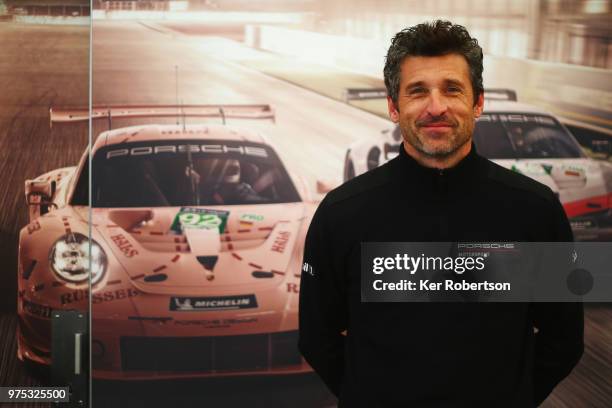 Actor, race driver and team owner Patrick Dempsey attends a Porsche media session during previews to the Le Mans 24 Hour race at the Circuit de la...