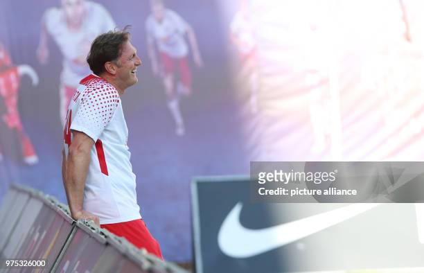 May 2018, Germany, Leipzig: Soccer: Bundesliga: RB Leipzig at the Red Bull Arena: Leipzig's coach Ralph Hasenhuettl. A farewell match takes place for...