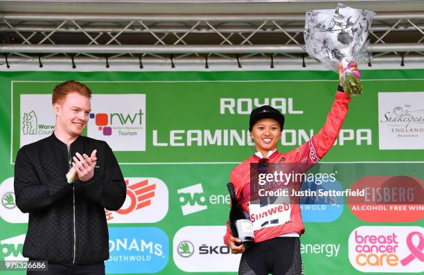 Podium / Coryn Rivera of The United States and Team Sunweb Red Sprint Jersey / Celebration / during the 5th OVO Energy Women's Tour 2018, Stage 3 a...