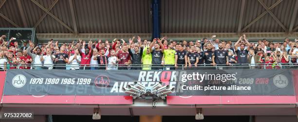 May 2018, Germany, Nuremberg: Soccer, 2. Bundesliga, 1. FC Nuremberg vs Fortuna Duesseldorf at the Max-Morlock-Stadium. The team of Nuremberg at the...