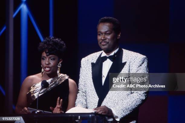 Los Angeles, CA Gladys Knight, Luther Vandross presenting on the 17th Annual American Music Awards, Shrine Auditorium, January 22, 1990.