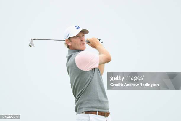 Brandt Snedeker of the United States plays his shot from the 13th tee during the second round of the 2018 U.S. Open at Shinnecock Hills Golf Club on...