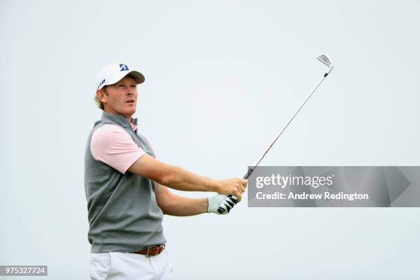 Brandt Snedeker of the United States plays his shot from the 13th tee during the second round of the 2018 U.S. Open at Shinnecock Hills Golf Club on...