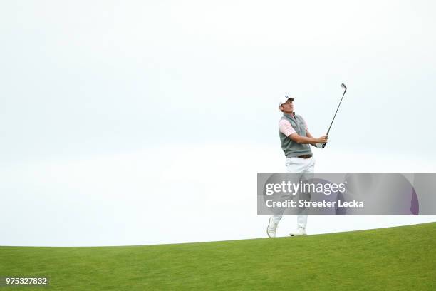 Brandt Snedeker of the United States plays a shot on the tenth green during the second round of the 2018 U.S. Open at Shinnecock Hills Golf Club on...