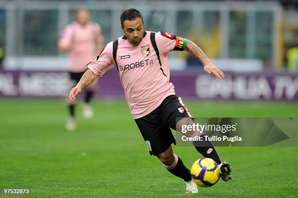 Fabrizio Miccoli of Palermo in action during the Serie A match between US Citta di Palermo and AS Livorno Calcio at Stadio Renzo Barbera on March 7,...