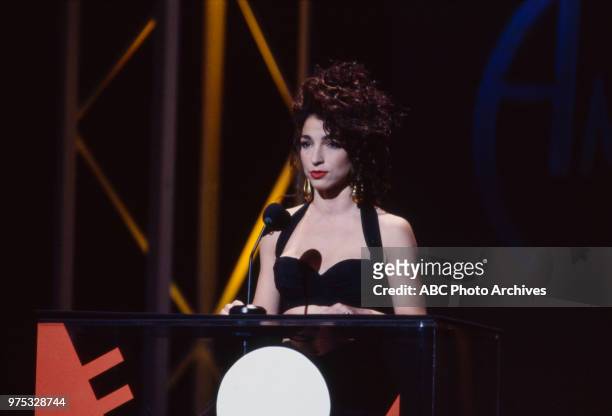 Los Angeles, CA Gloria Estefan presenting on the 17th Annual American Music Awards, Shrine Auditorium, January 22, 1990.