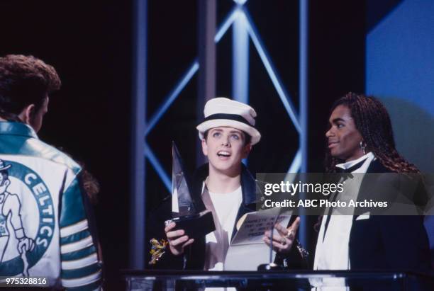 Los Angeles, CA Joey McIntyre, Fab Morvan, New Kids On The Block receiving award on the 17th Annual American Music Awards, Shrine Auditorium, January...