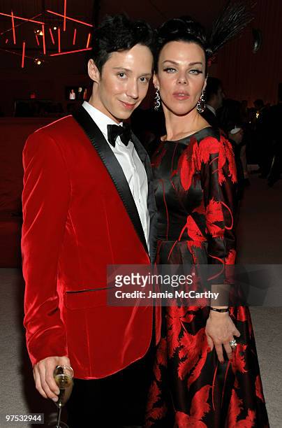 Figure skater Johnny Weir and actress Debi Mazar attends the 18th Annual Elton John AIDS Foundation Oscar party held at Pacific Design Center on...