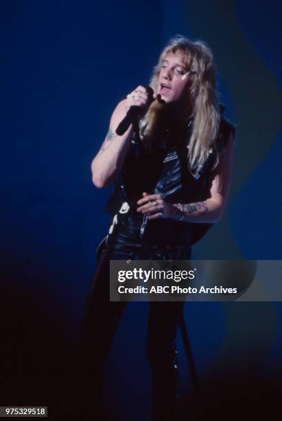 Los Angeles, CA Jani Lane of Warrant performing on the 17th Annual American Music Awards, Shrine Auditorium, January 22, 1990.