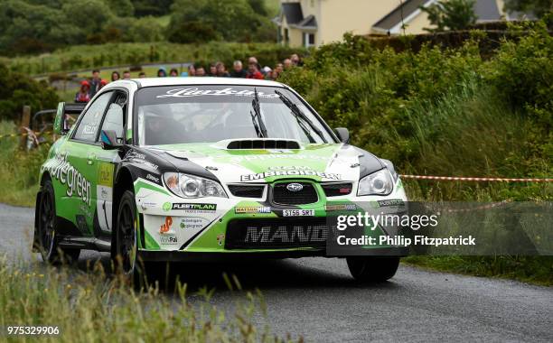 Letterkenny , Ireland - 15 June 2018; Manus Kelly and Donall Barrett in a Subaru Impreza WRC S12 during stage 1 Breenagh during the Joule Donegal...