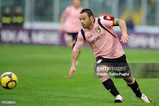 Fabrizio Miccoli of Palermo in action during the Serie A match between US Citta di Palermo and AS Livorno Calcio at Stadio Renzo Barbera on March 7,...