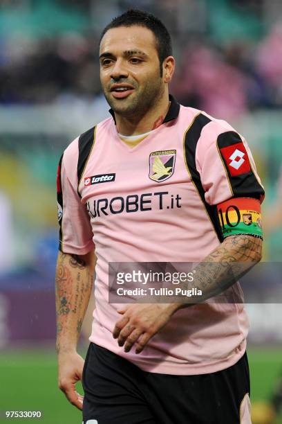 Fabrizio Miccoli of Palermo looks on during the Serie A match between US Citta di Palermo and AS Livorno Calcio at Stadio Renzo Barbera on March 7,...