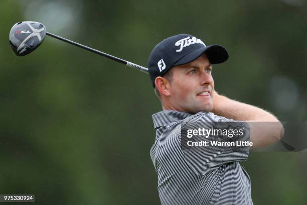 Webb Simpson of the United States plays his shot from the sixth tee during the second round of the 2018 U.S. Open at Shinnecock Hills Golf Club on...