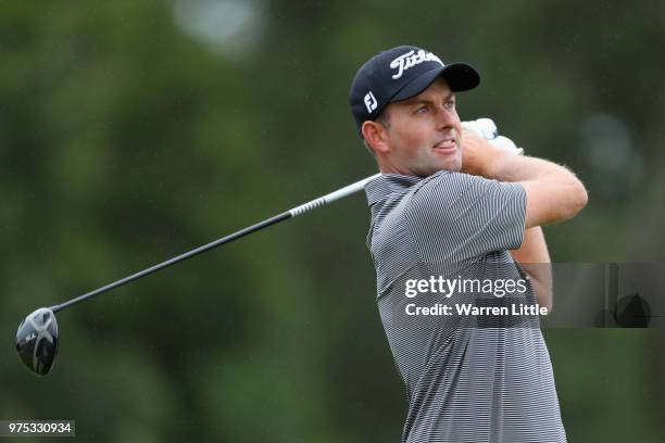 Webb Simpson of the United States plays his shot from the sixth tee during the second round of the 2018 U.S. Open at Shinnecock Hills Golf Club on...