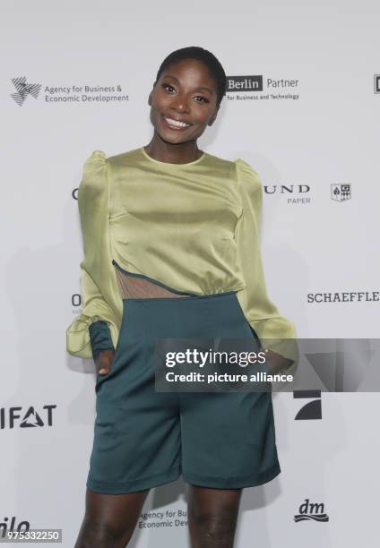 May 2018, Germany, Munich: Nikeata Thompson, British dancer, choreographer and actress with Jamaican roots, arrives at the 'GreenTec Awards 2018' at...